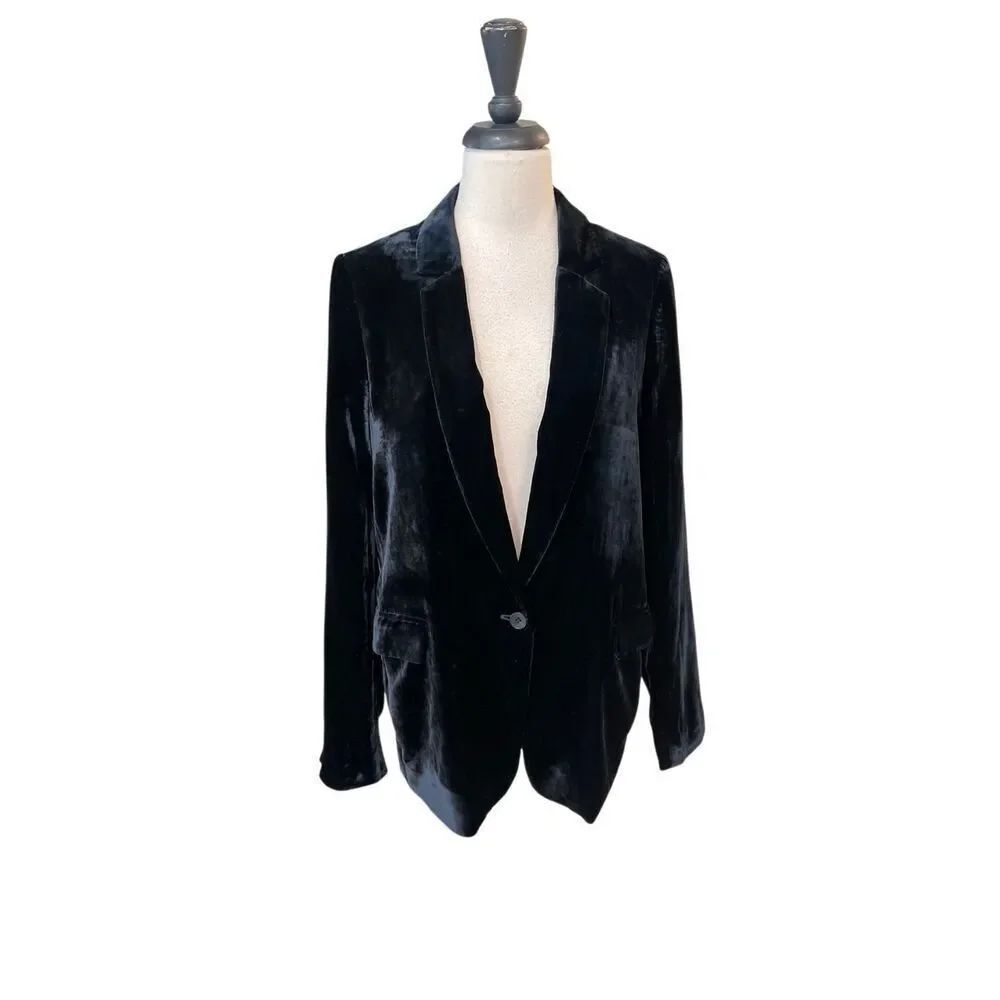 Banana Republic Women's Crushed Velvet Silk Blend Blazer Jacket Black Size 8